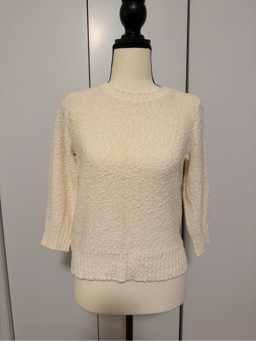 H&M Cream 3/4 Sleeve Open-Knit Pullover Small